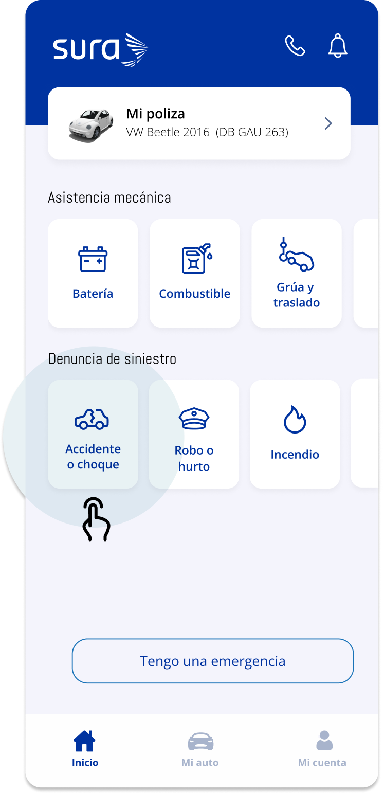 SURA app — accident reporting entry point
