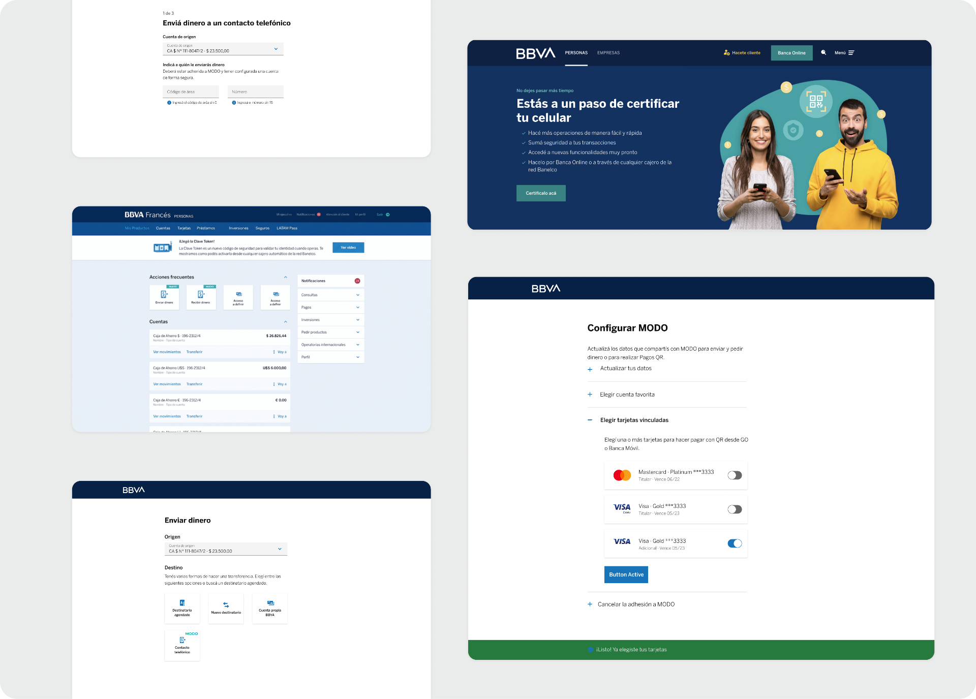 BBVA web flow — registered, unregistered and aggregation states