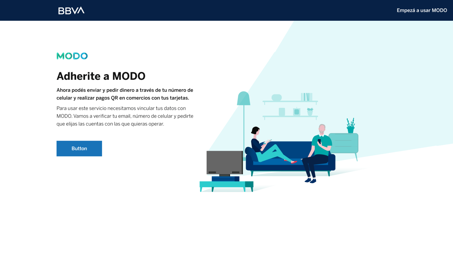 Redesigned MODO enrollment screen on BBVA